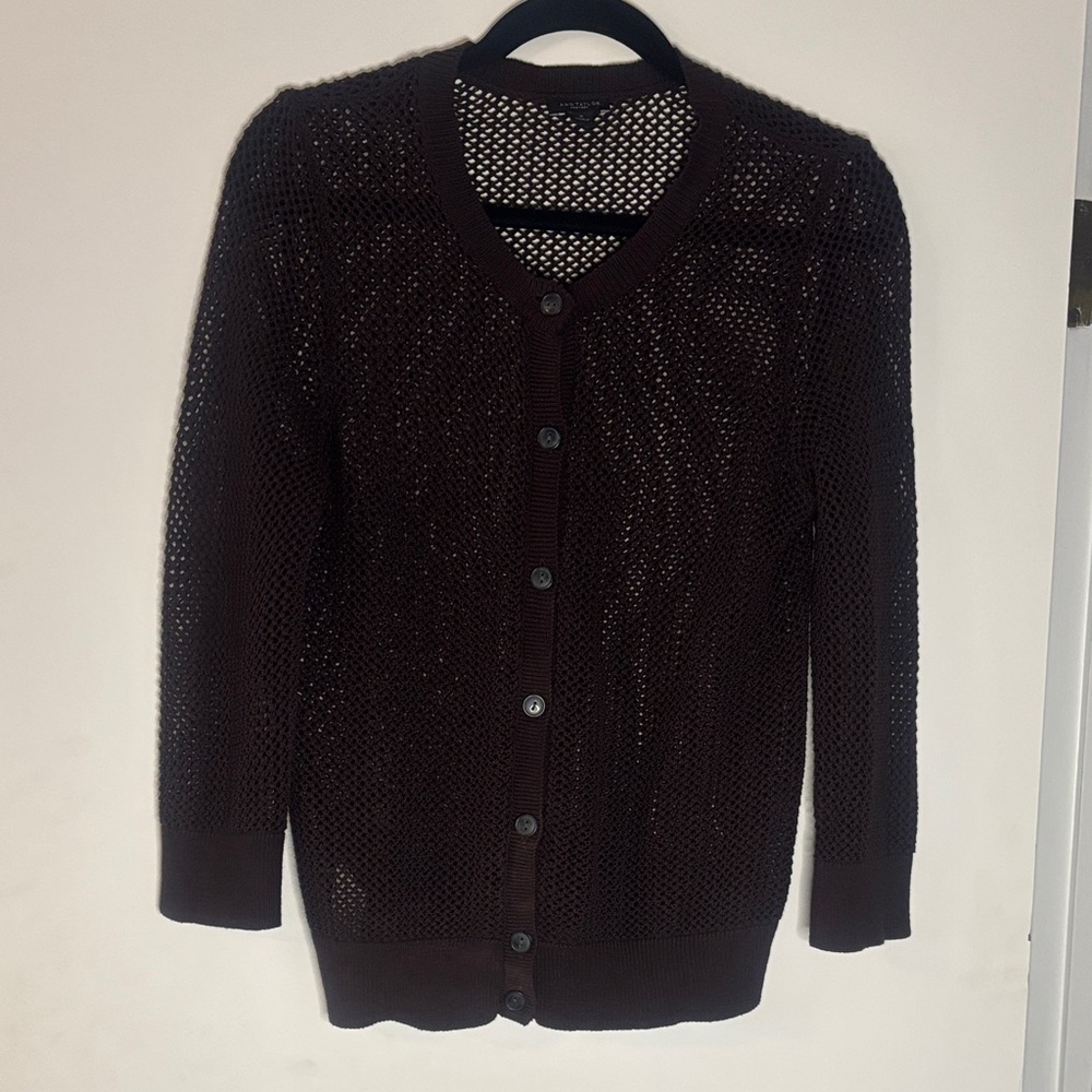 Ann Taylor Factory Deep chocolate Brown Mesh Cardigan